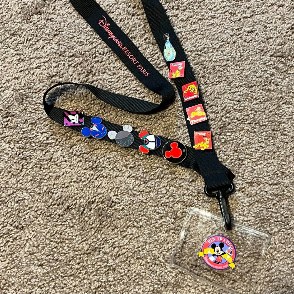 Disney Lanyard and 10 Hidden Mickey  Pins